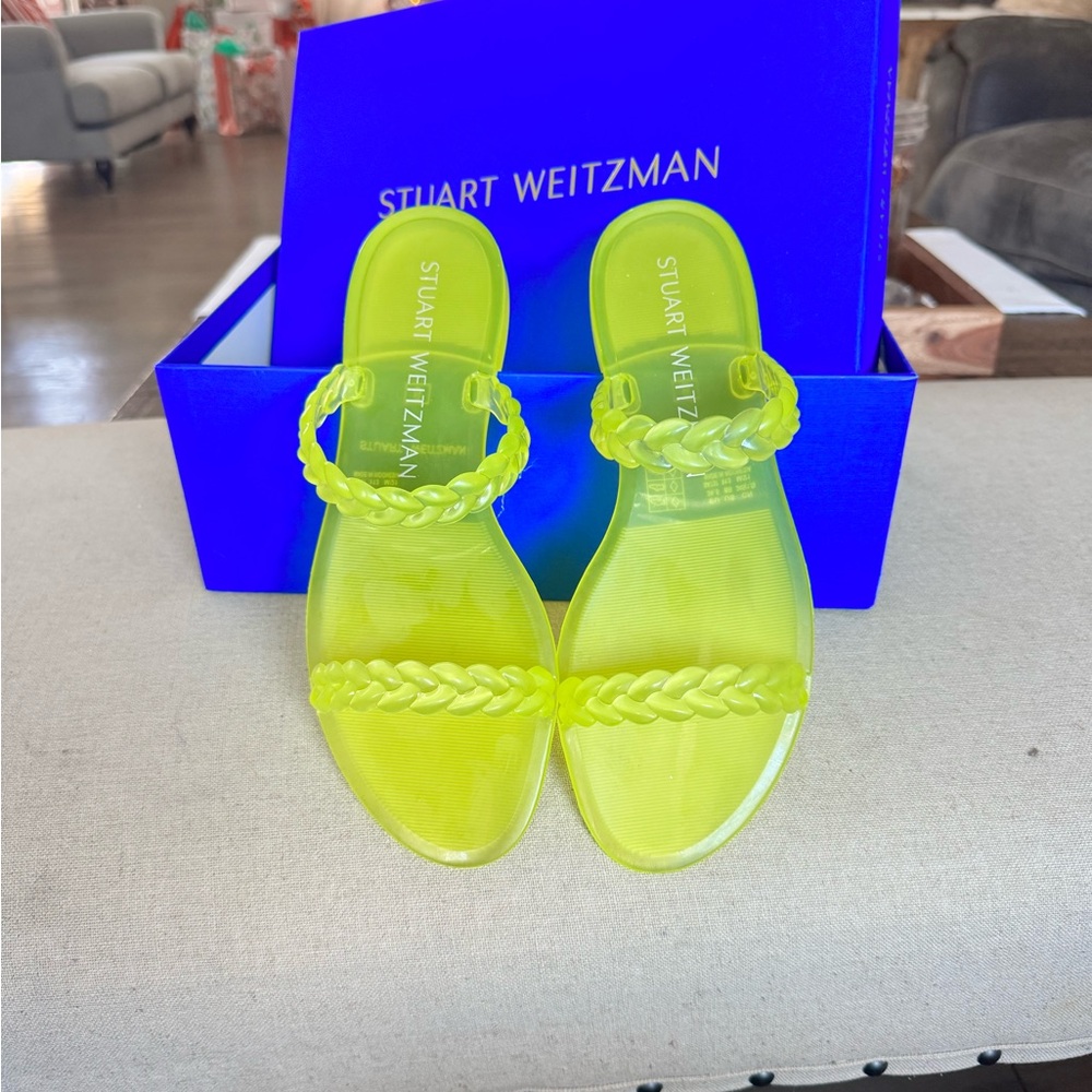 Stuart Weitzman Neon Yellow Braided Sandals